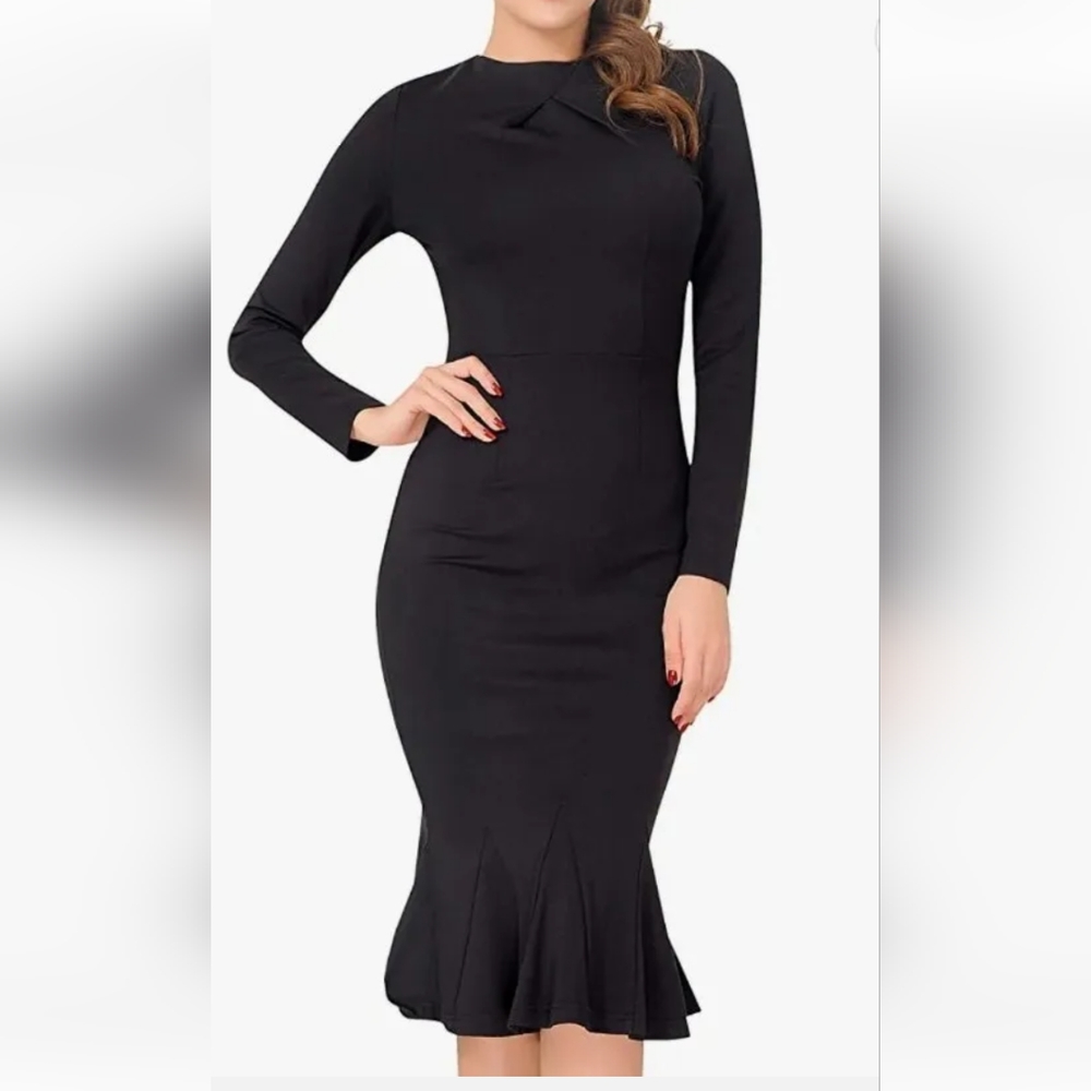 Mary Crafts Square Neck Black Sheath Midi Wiggle Dress Stretchy Plus 22W 3X New